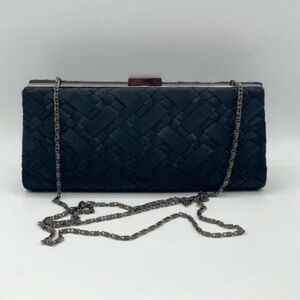 Casa di Borse Frame Black Basketweave Clutch/Shoulder Evening Bag